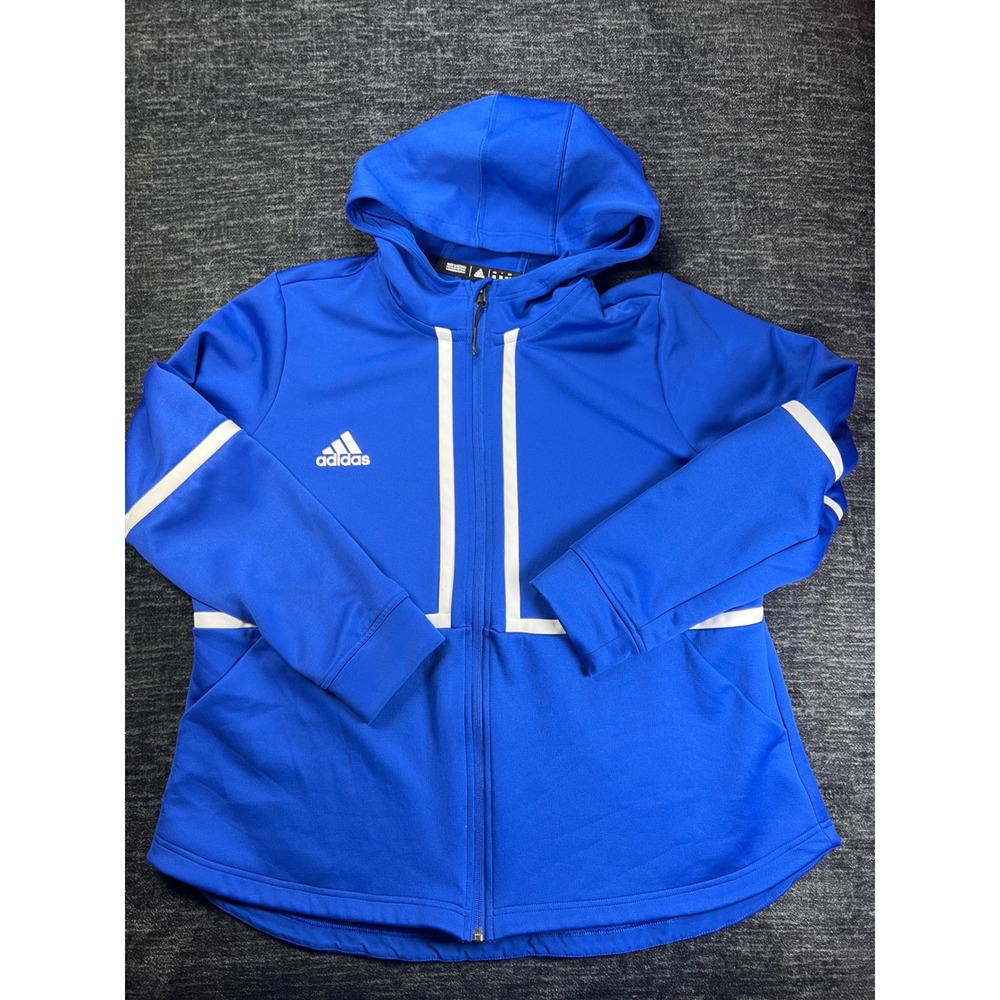 Adidas Full Zip Hoodie Mens 2XL Blue White Aeroready Striped Track Jacket